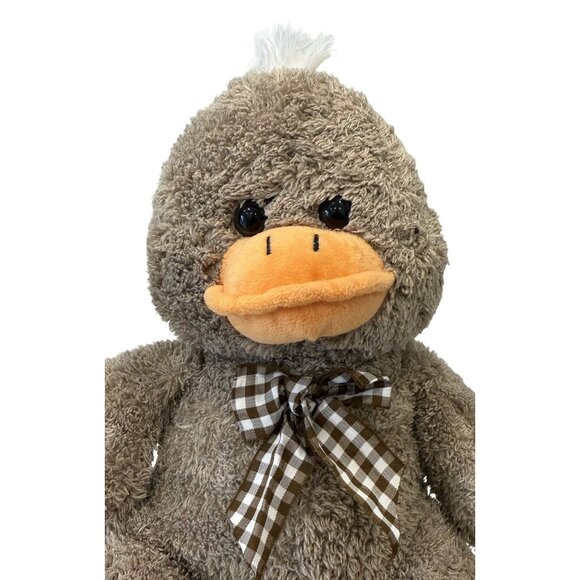 Kellytoy Plush Duck Stuffed Animal 12" Brown Orange Gingham Bow Soft Cuddly 3+ - Picture 2 of 8